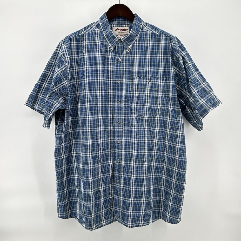 Wrangler Rugged Wear Lifeline Sport Shirt Mens 3XL Blue Plaid Ranch Workwear